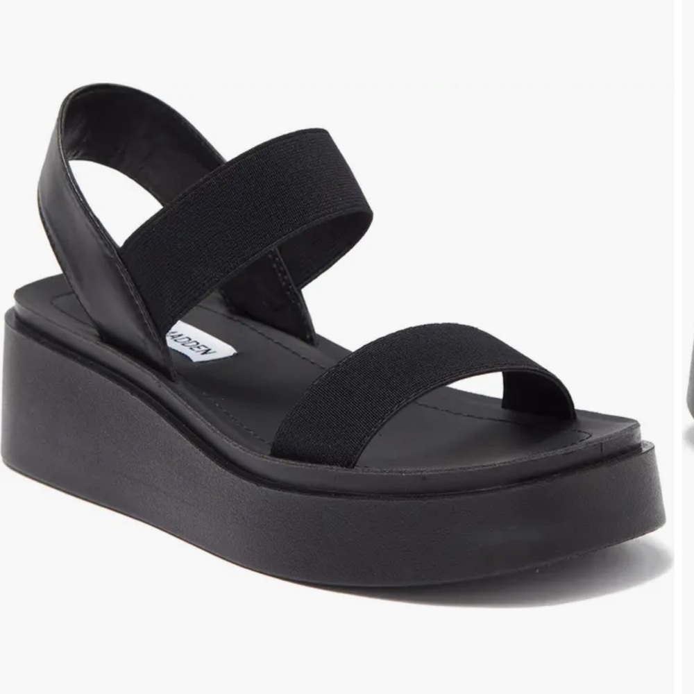 NWOT Steve Madden Janice Black Wedge Platform Sandals Size 6.5